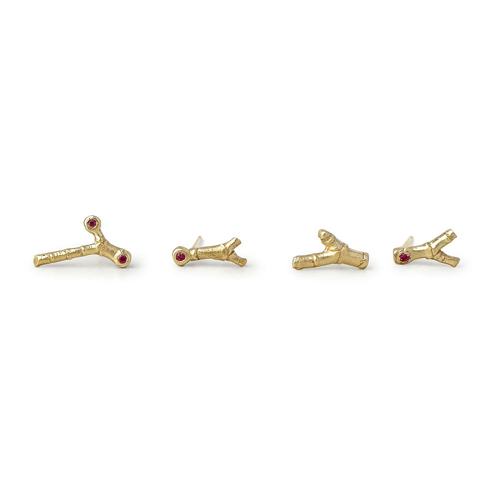 Hebe Twig Ear Studs with Pink Sapphire