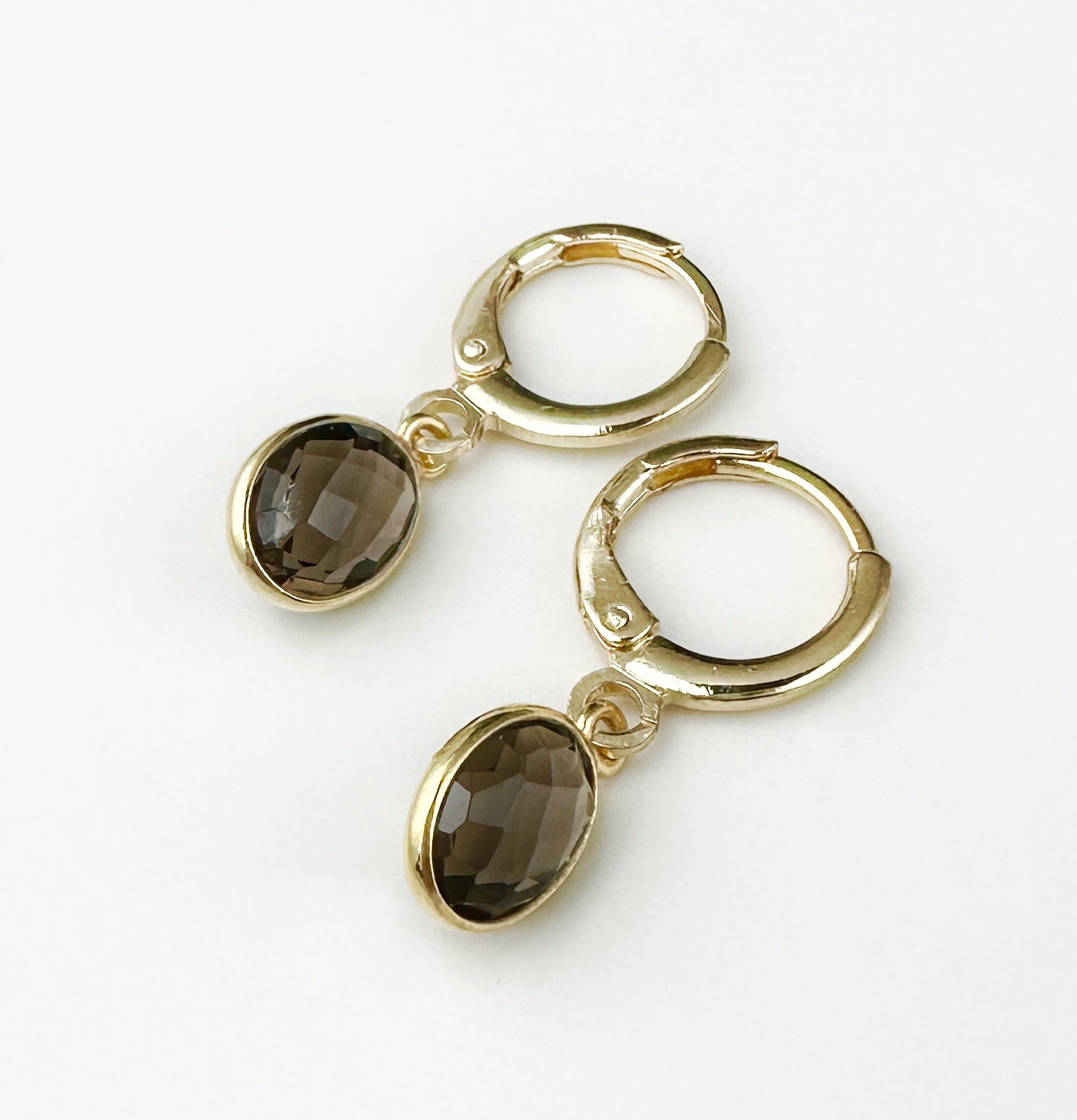 Hoop earrings with Smokey quartz charms
