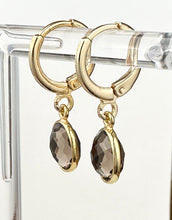 Load image into Gallery viewer, Hoop earrings with Smokey quartz charms
