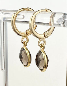 Hoop earrings with Smokey quartz charms