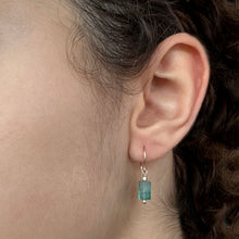 Load image into Gallery viewer, Indicolite Tourmaline Raw Crystal Drop Earrings in 9 carat Solid Gold with Gold Nuggets
