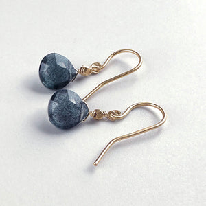 Moss Aquamarine Deep Blue Drop Earrings in 9 carat Solid Gold with Gold Nuggets