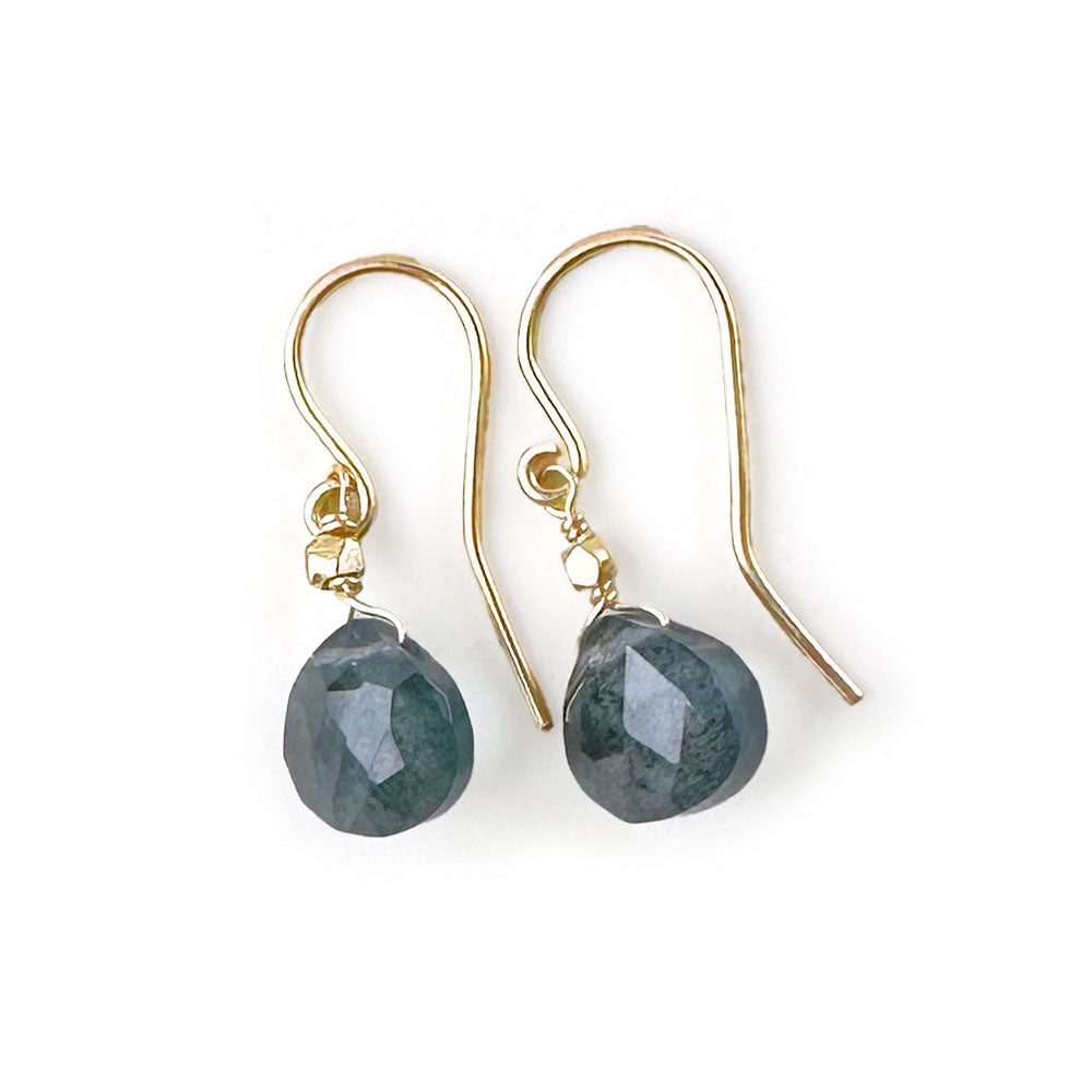 Moss Aquamarine Deep Blue Drop Earrings in 9 carat Solid Gold with Gold Nuggets