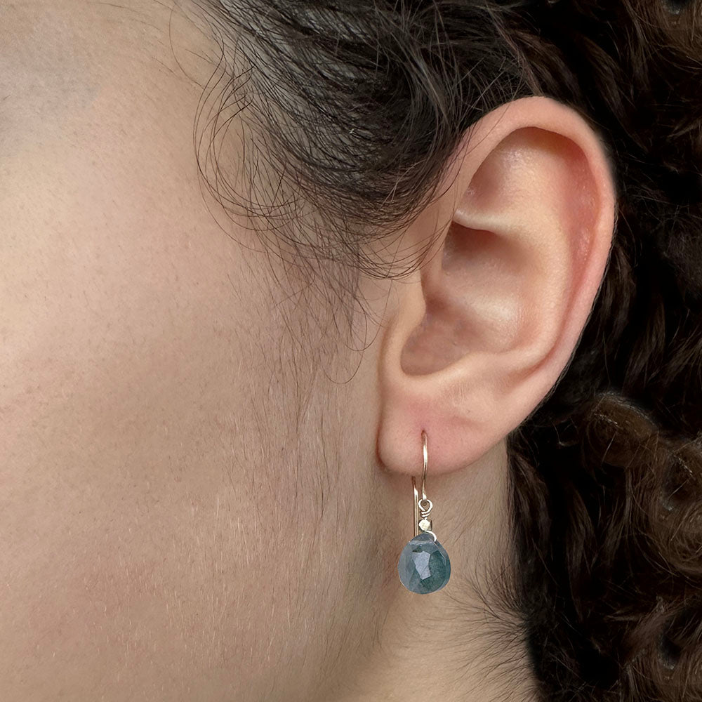 Moss Aquamarine Deep Blue Drop Earrings in 9 carat Solid Gold with Gold Nuggets