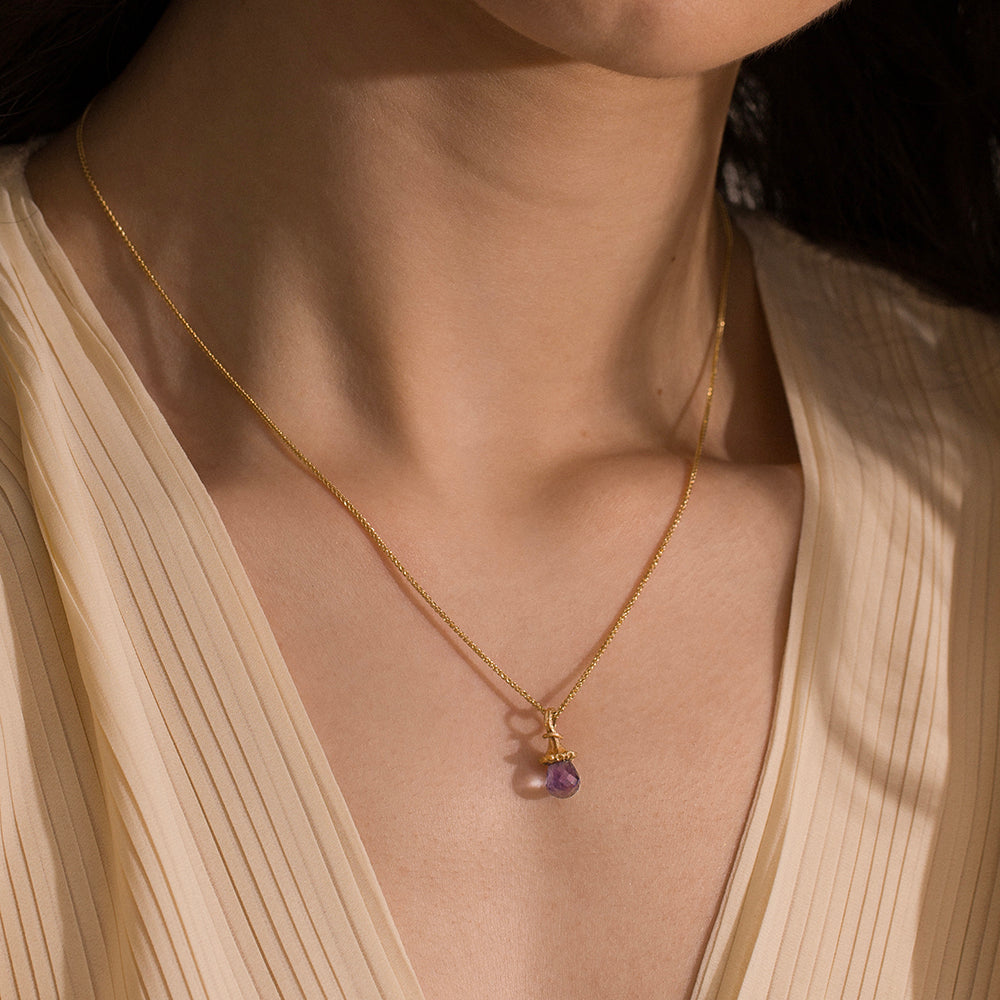 Marigold Twig Drop Necklace with Iolite Drop