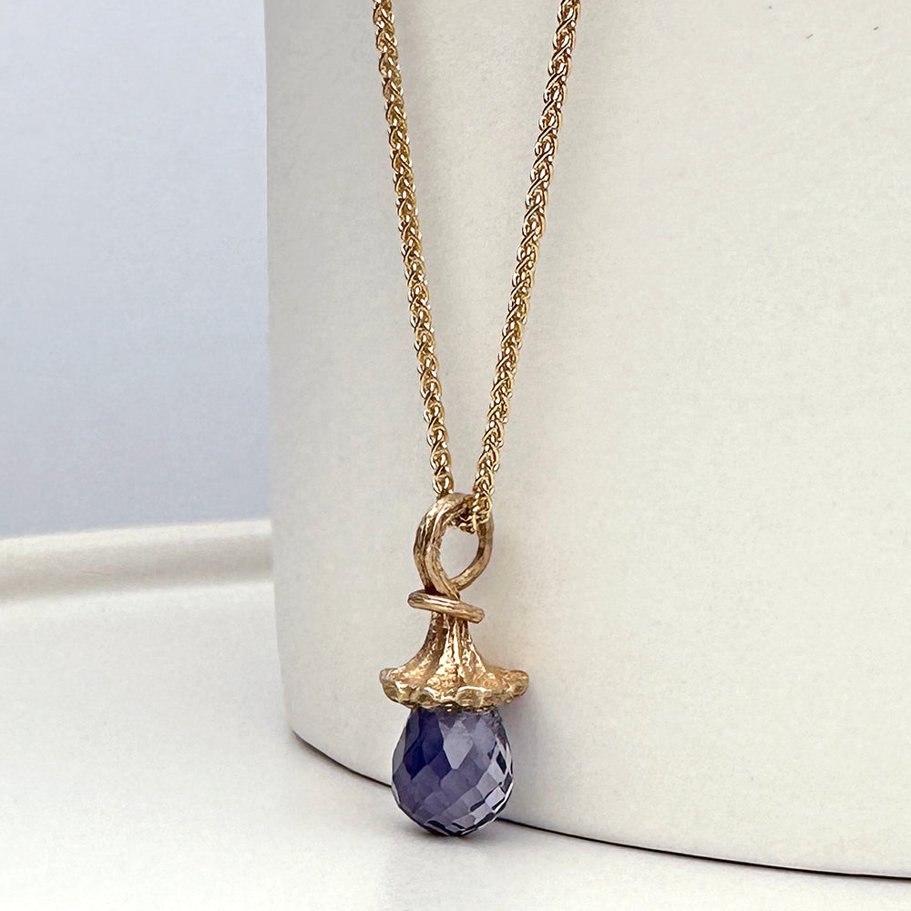 Marigold Twig Drop Necklace with Iolite Drop