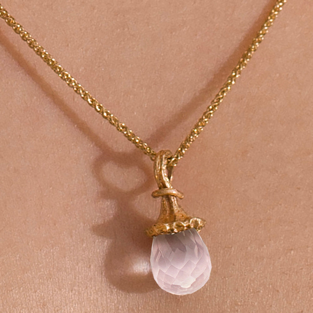 Marigold Twig Drop Necklace with Rose Quartz Drop