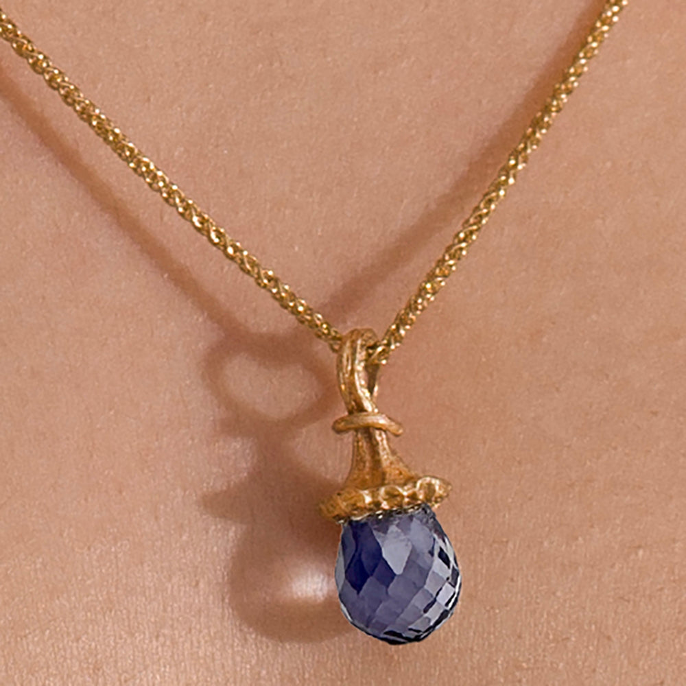 Marigold Twig Drop Necklace with Iolite Drop