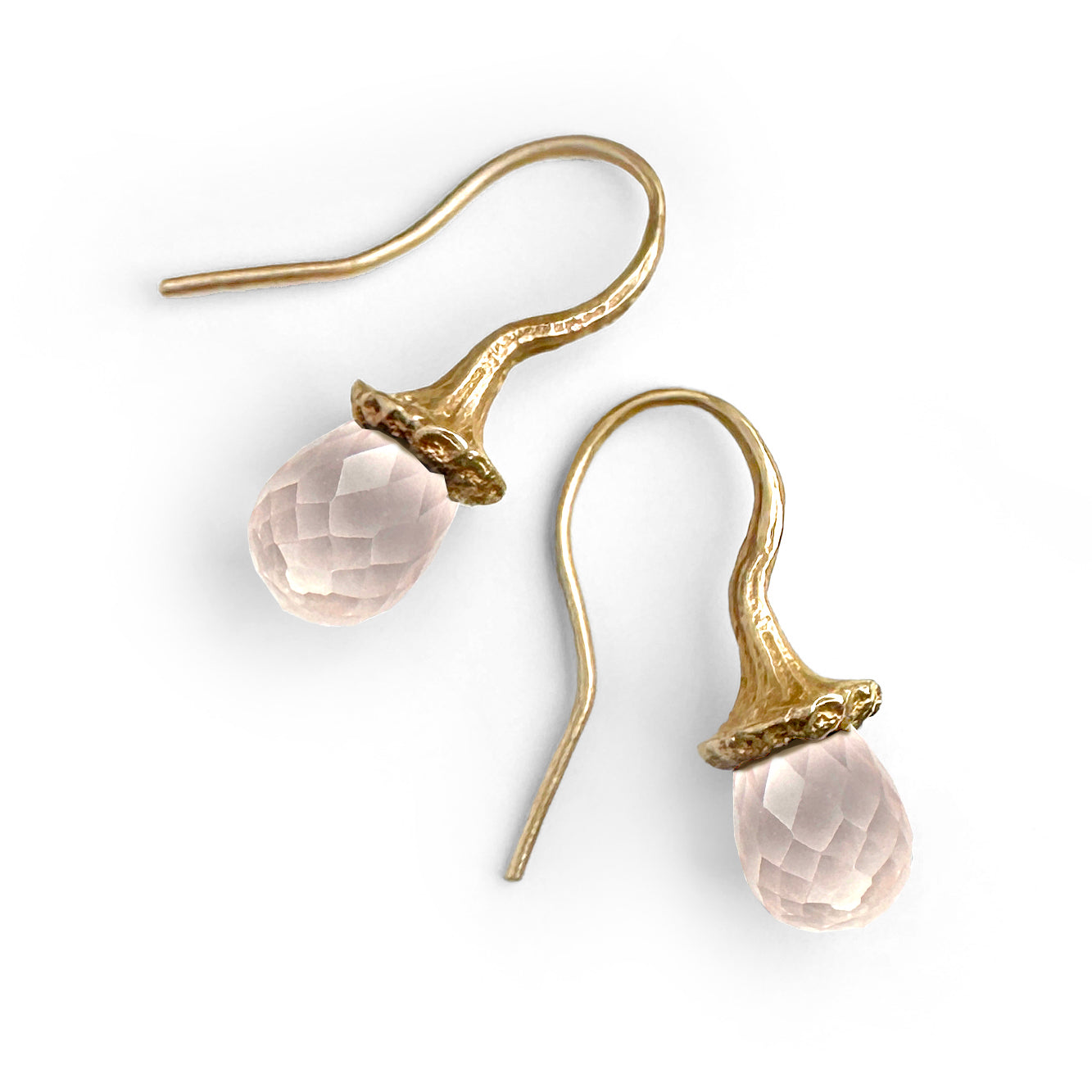 Marigold Twig Drop Earrings with Rose Quartz Drops