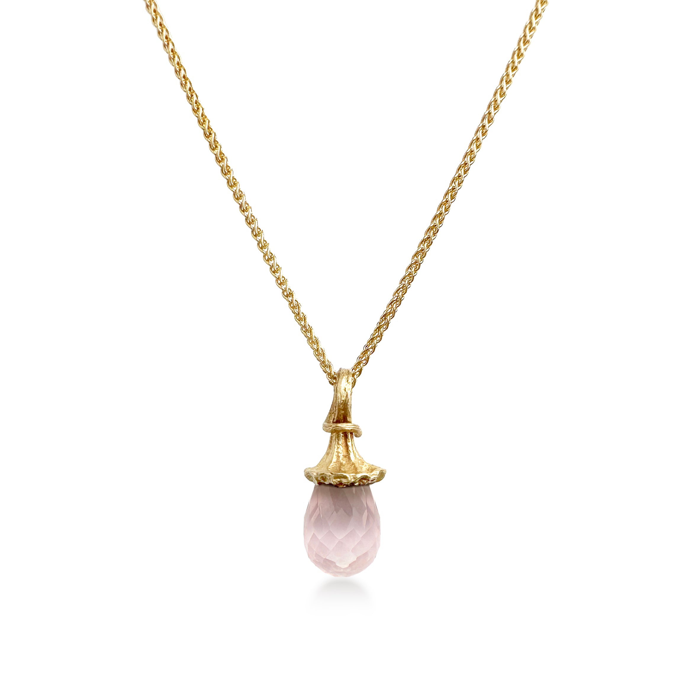 Marigold Twig Drop Necklace with Rose Quartz Drop