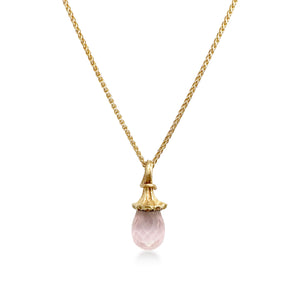 Marigold Twig Drop Necklace with Rose Quartz Drop