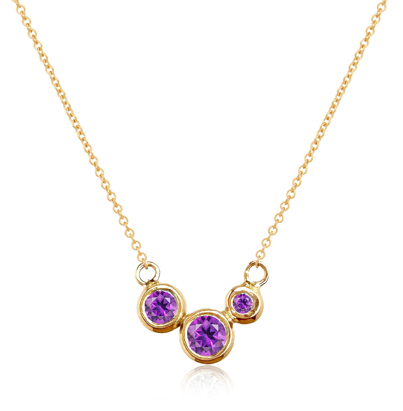 Molten Gold Necklace - Trio of Golden Orbs Set with Birthstones