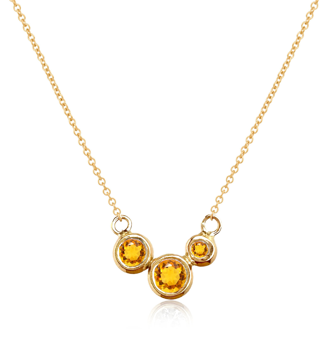 Molten Gold Necklace - Trio of Golden Orbs Set with Birthstones