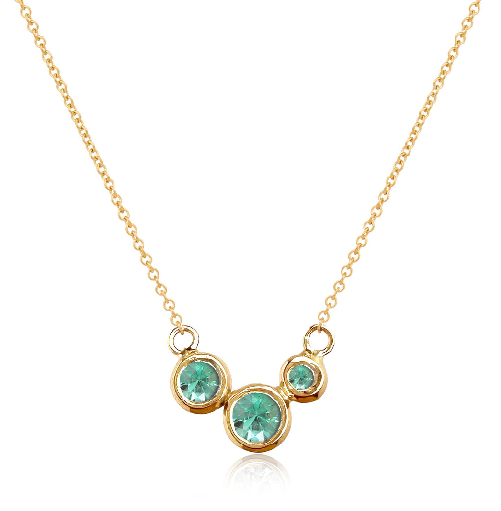 Molten Gold Necklace - Trio of Golden Orbs Set with Birthstones
