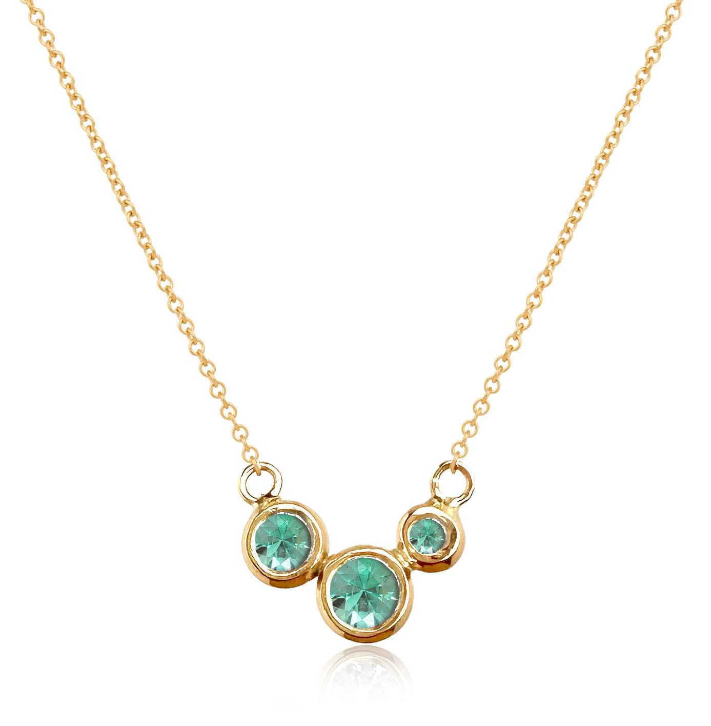 Molten Gold Necklace - Trio of Golden Orbs Set with Birthstones