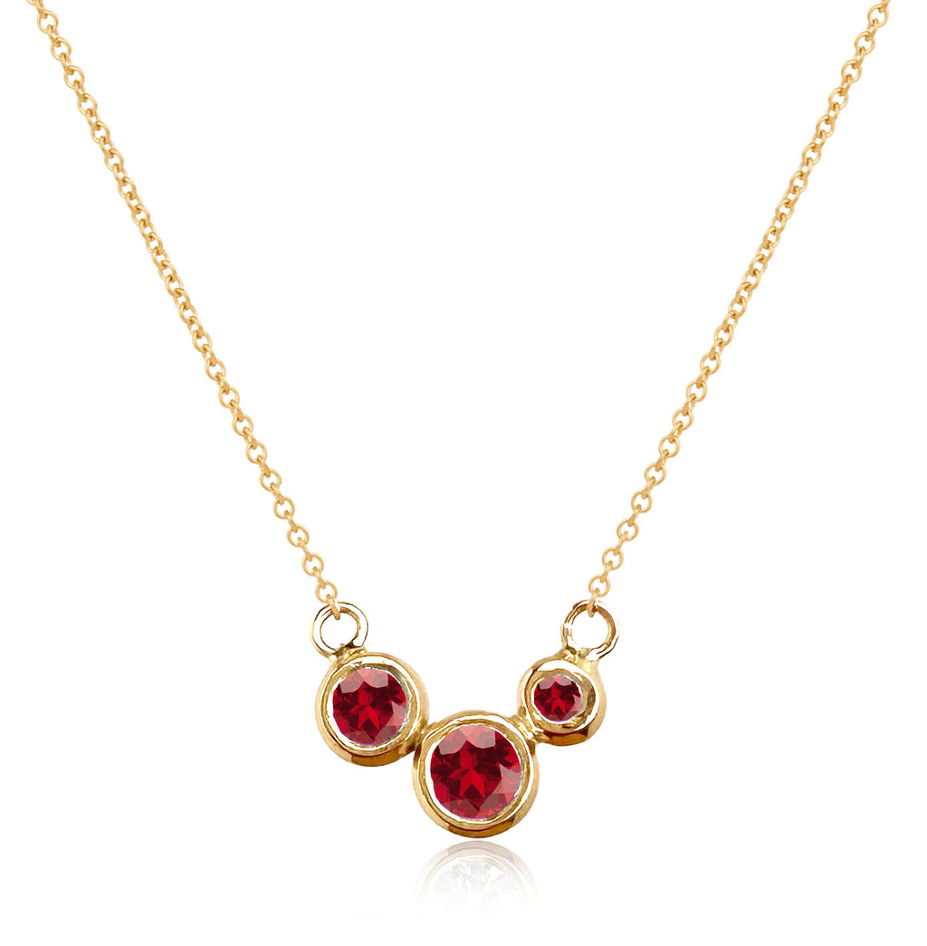 Molten Gold Necklace - Trio of Golden Orbs Set with Birthstones