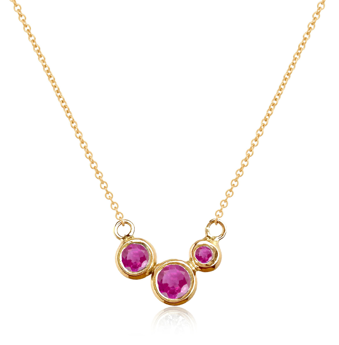 Molten Gold Necklace - Trio of Golden Orbs Set with Birthstones