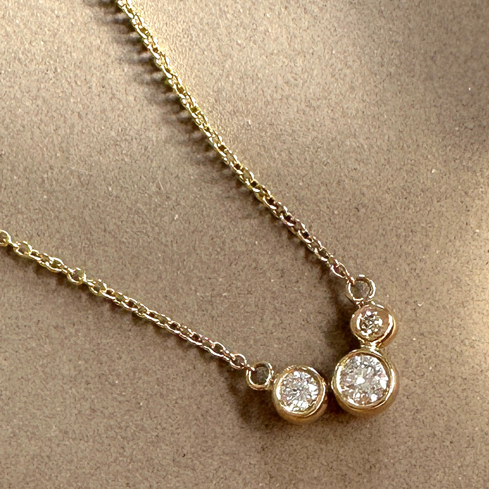 Molten Gold Necklace - Trio of Golden Orbs Set with Birthstones