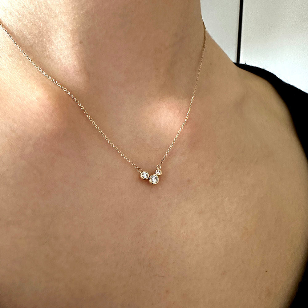 Molten Gold Necklace - Trio of Golden Orbs Set with Birthstones