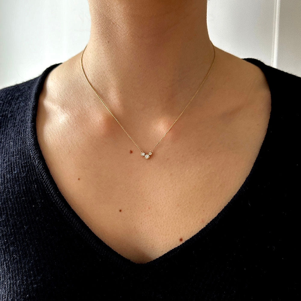 Molten Gold Necklace - Trio of Golden Orbs Set with Diamonds