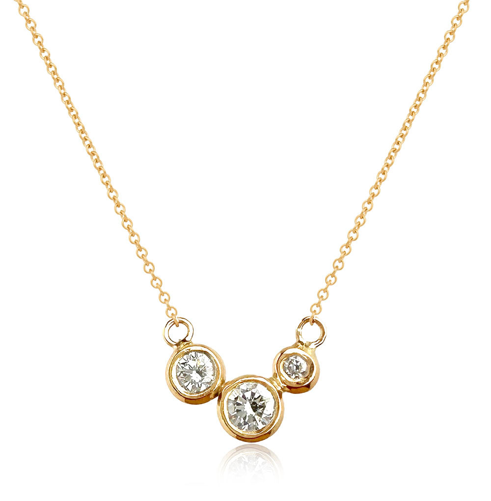 Molten Gold Necklace - Trio of Golden Orbs Set with Birthstones