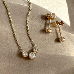 Molten Gold Necklace - Trio of Golden Orbs Set with Diamonds