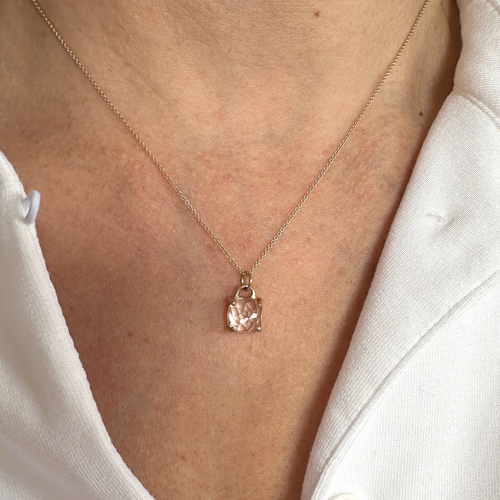 Gold necklace with square cushion cut white topaz