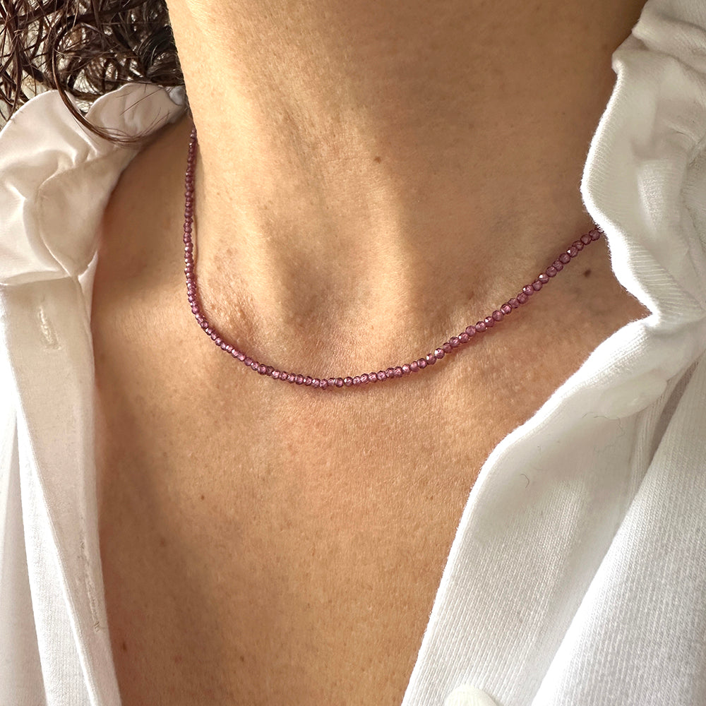 Beaded Necklace with Rhodolite Garnet