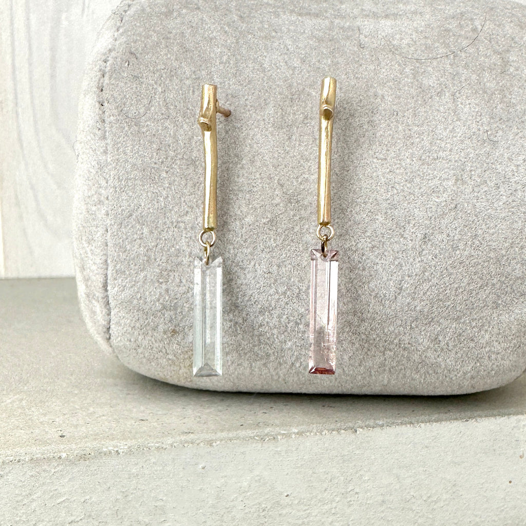 Twig Ear Stud Earrings with Tourmaline Baguette Drops