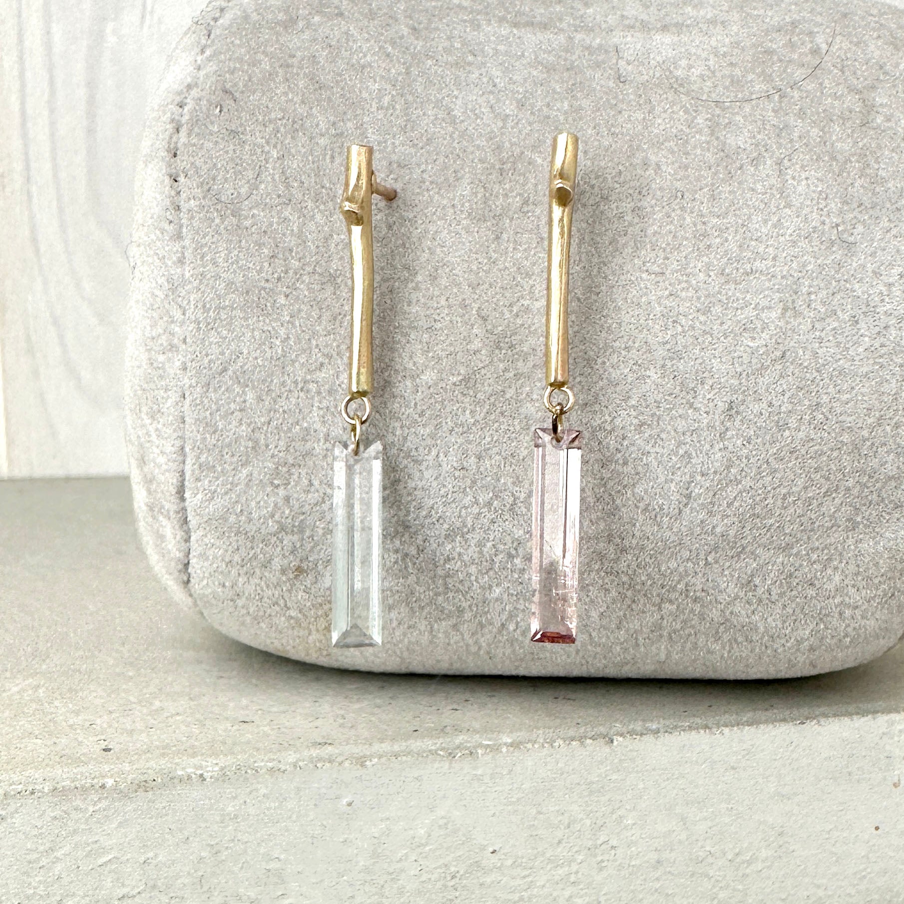 Twig Ear Stud Earrings with Tourmaline Baguette Drops