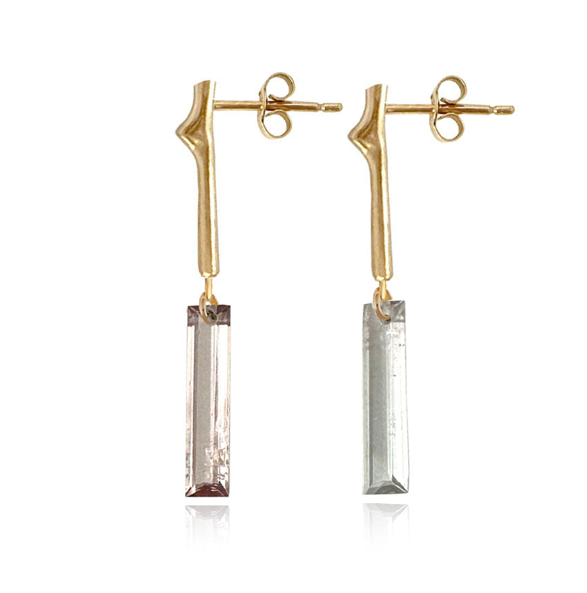 Twig Ear Stud Earrings with Tourmaline Baguette Drops