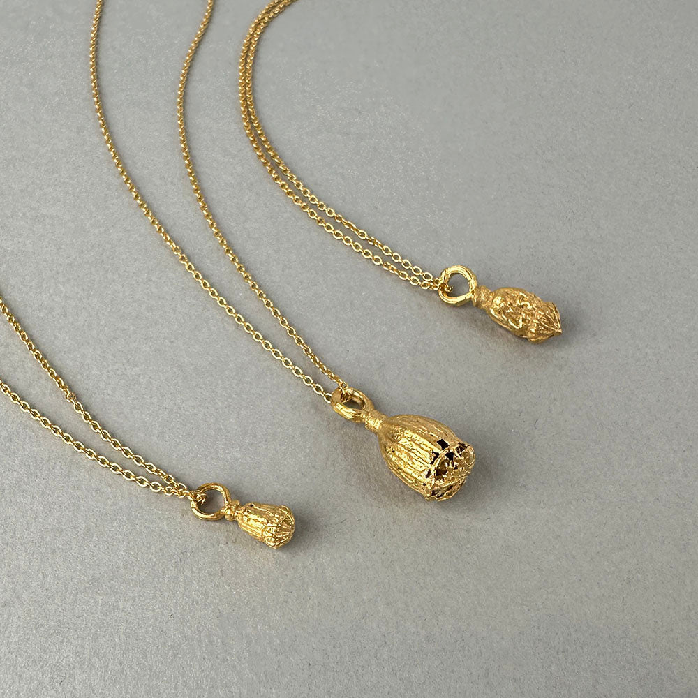 Poppy Seed Pod Pendant Necklace - Medium