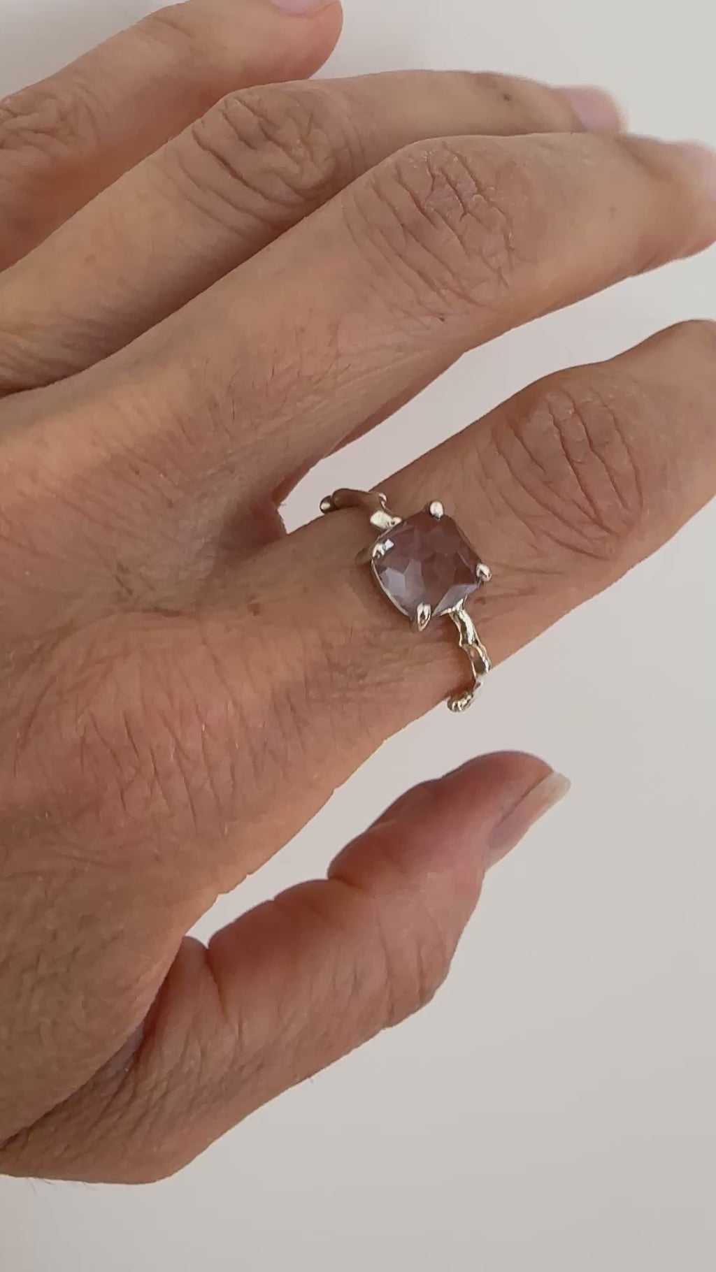 Twig Engagement Ring Twig Ring in 9 carat gold with Cushion Cut White Topaz