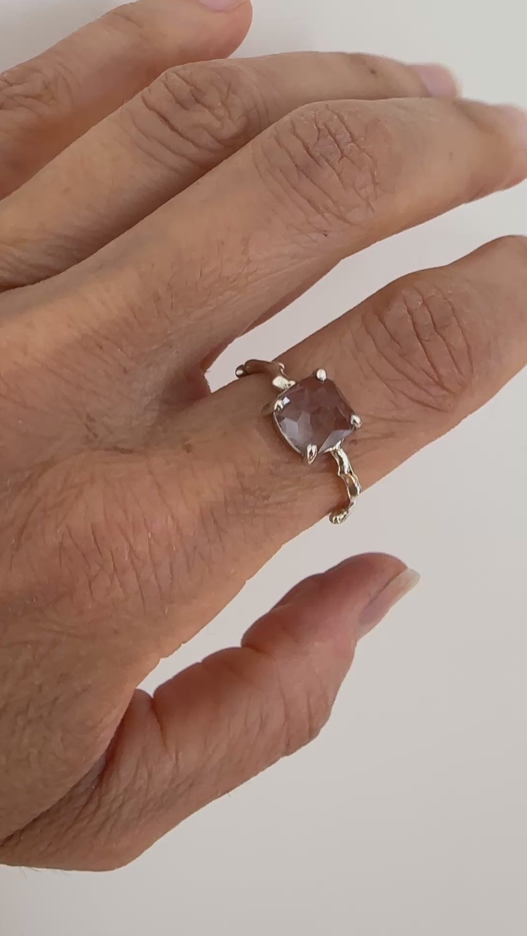 Twig Engagement Ring Twig Ring in 9 carat gold with Cushion Cut White Topaz