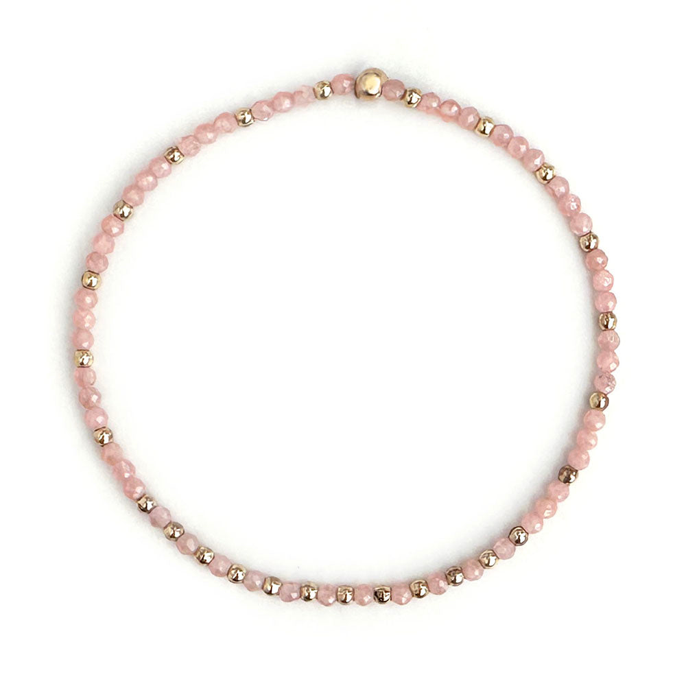 Stretch Bracelet with Rhodocrosite and Scattered Solid Gold Round Beads