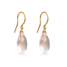 Load image into Gallery viewer, Drop Earrings in 9 carat gold with Micro Faceted Rose Quartz
