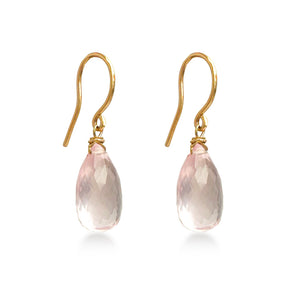 Drop Earrings in 9 carat gold with Micro Faceted Rose Quartz