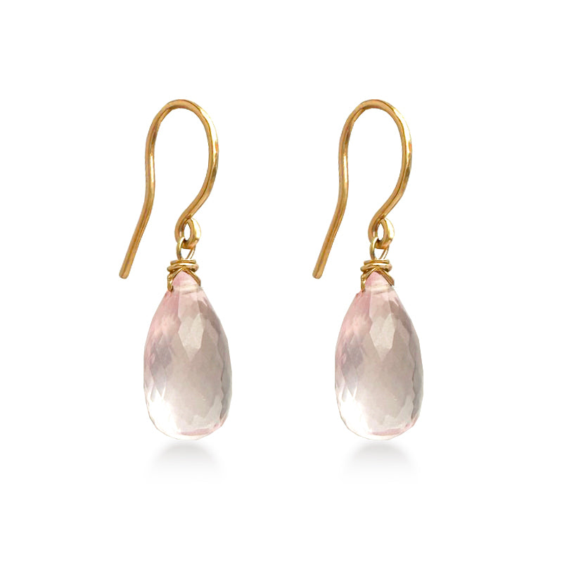 Drop Earrings in 9 carat gold with Micro Faceted Rose Quartz