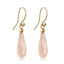 Load image into Gallery viewer, Smooth Drop Earrings in 9 carat gold with Rose Quartz
