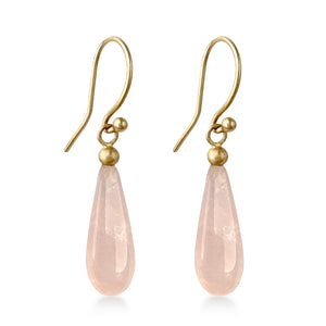 Smooth Drop Earrings in 9 carat gold with Rose Quartz