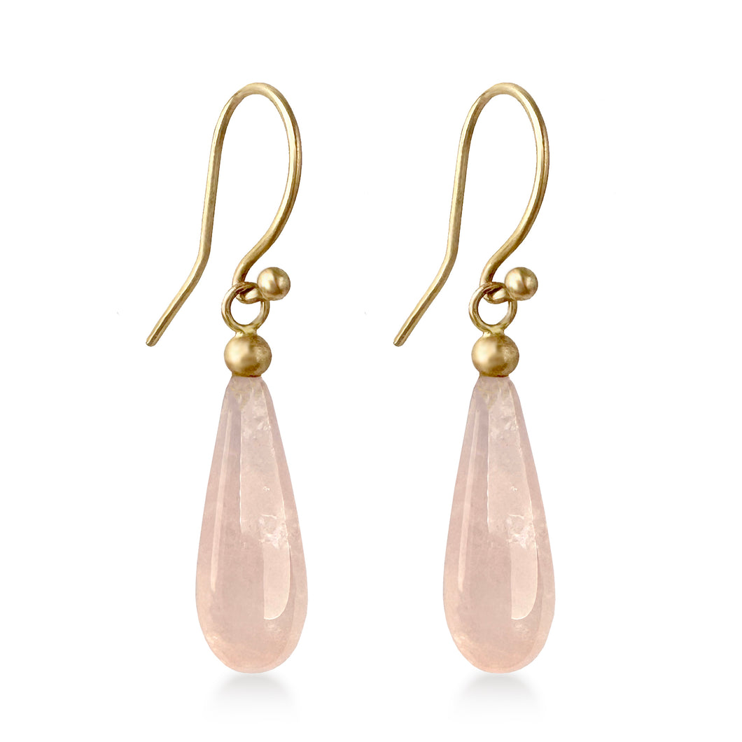 Smooth Drop Earrings in 9 carat gold with Rose Quartz