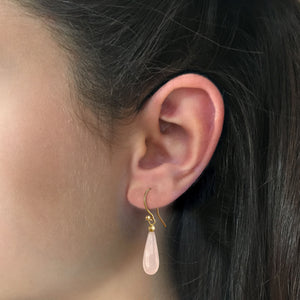 Smooth Drop Earrings in 9 carat gold with Rose Quartz