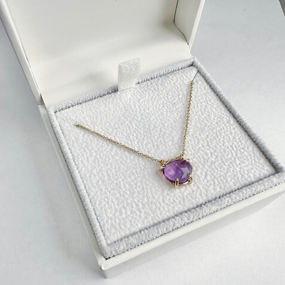 Rose Cut Pendant Necklace with Amethyst in Yellow Gold
