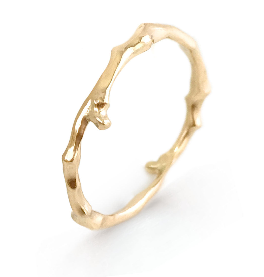Twig Band Stacking Ring or Wedding Ring in solid gold