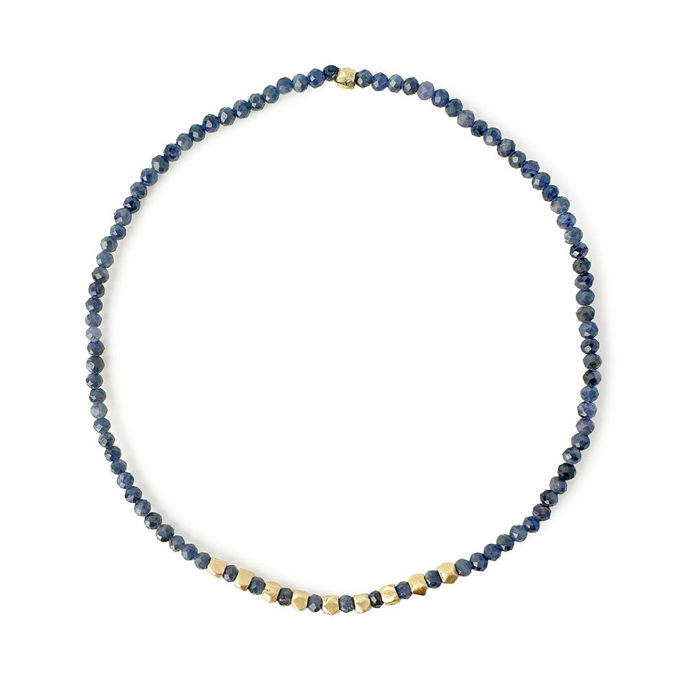 Sapphire Bracelet with 10 Solid Gold Nugget Beads and blue sapphire