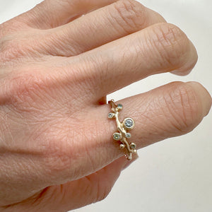 Cherry Twig Ring with Teal Scattered Gemstones