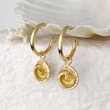 Load image into Gallery viewer, Paradiso Shell Swirl Pendant Earrings with Hinged Creole Hoops
