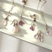 Load image into Gallery viewer, Drop Earrings in 9 carat gold with Micro Faceted Rose Quartz
