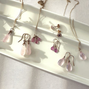 Drop Earrings in 9 carat gold with Micro Faceted Rose Quartz