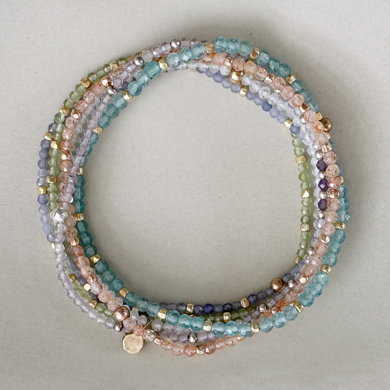 Stretch Bracelet with Sunstone and Metallic Nugget Beads